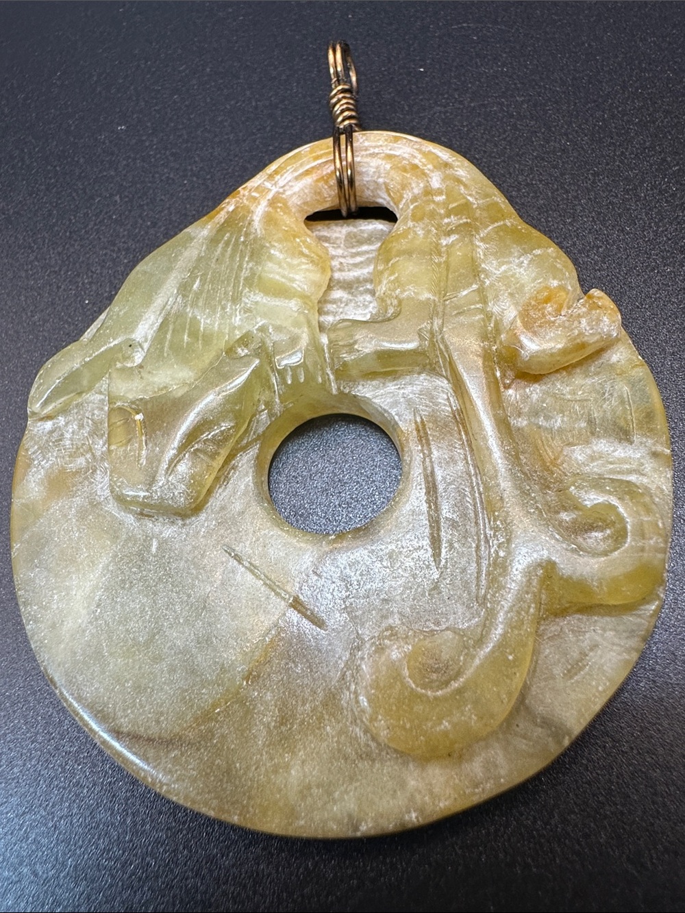 Vintage Hand-Carved Jade Sea Dragon OR Koi Pendant Symbol of Prosperity & Luck - Picture 11 of 11